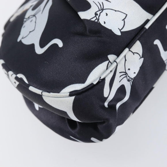 Miu Miu Cat Pattern Clutch Bag Satin Black Silver Auth 205189V