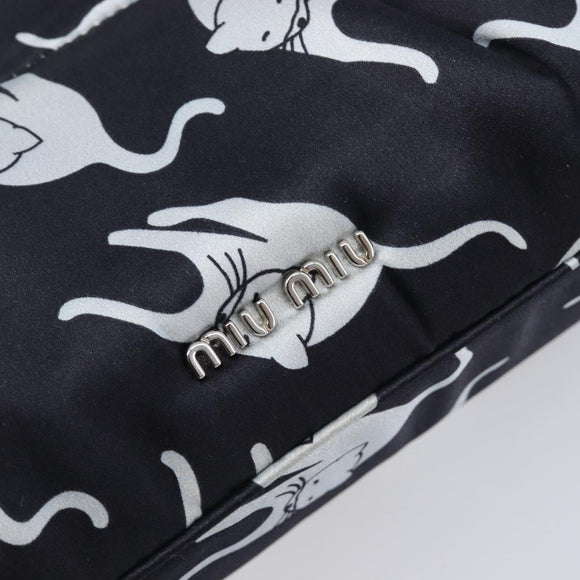 Miu Miu Cat Pattern Clutch Bag Satin Black Silver Auth 205189V