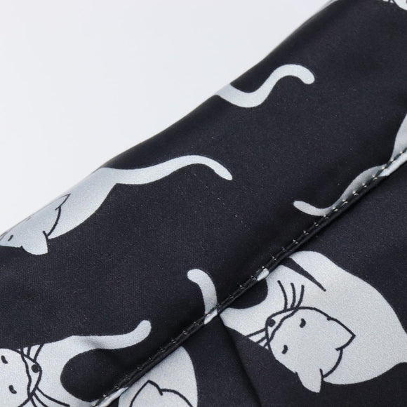 Miu Miu Cat Pattern Clutch Bag Satin Black Silver Auth 205189V