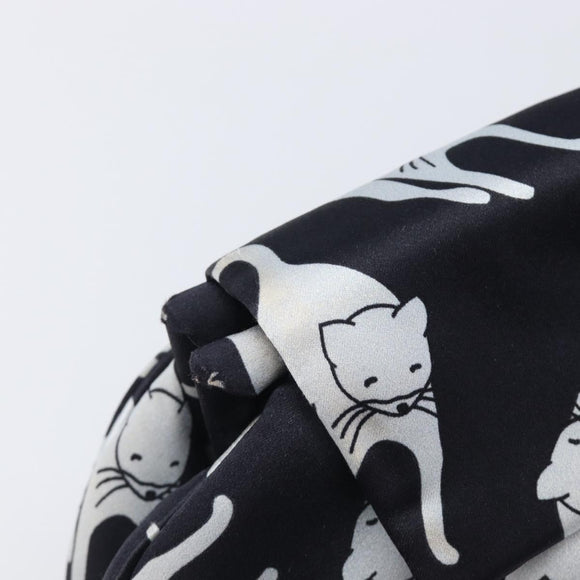 Miu Miu Cat Pattern Clutch Bag Satin Black Silver Auth 205189V