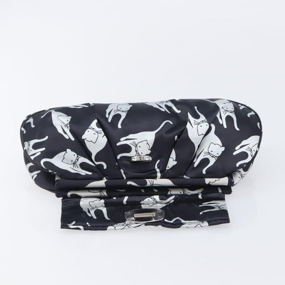 Miu Miu Cat Pattern Clutch Bag Satin Black Silver Auth 205189V