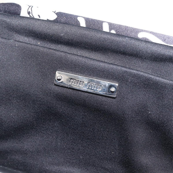 Miu Miu Cat Pattern Clutch Bag Satin Black Silver Auth 205189V