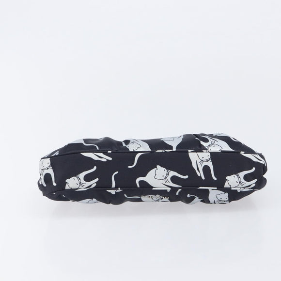 Miu Miu Cat Pattern Clutch Bag Satin Black Silver Auth 205189V