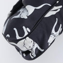 Miu Miu Cat Pattern Clutch Bag Satin Black Silver Auth 205189V-14