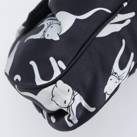 Miu Miu Cat Pattern Clutch Bag Satin Black Silver Auth 205189V