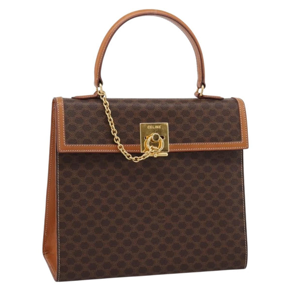 CELINE Macadam Canvas Hand Bag PVC Leather Brown Gold Auth 205190V