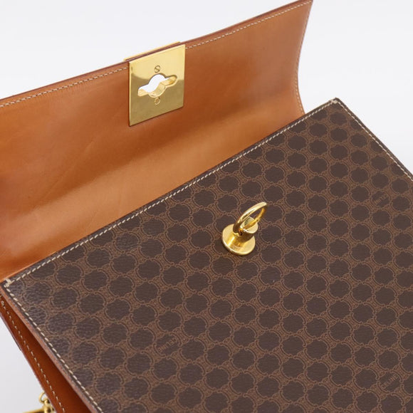 CELINE Macadam Canvas Hand Bag PVC Leather Brown Gold Auth 205190V