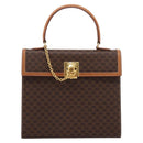 CELINE Macadam Canvas Hand Bag PVC Leather Brown Gold Auth 205190V-13