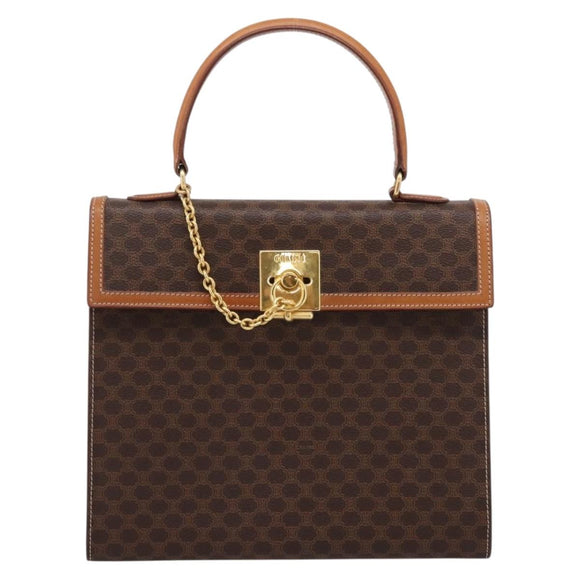 CELINE Macadam Canvas Hand Bag PVC Leather Brown Gold Auth 205190V