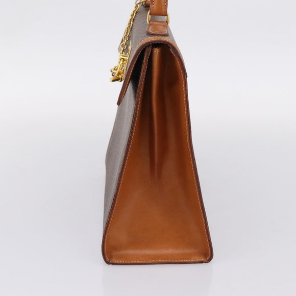 CELINE Macadam Canvas Hand Bag PVC Leather Brown Gold Auth 205190V