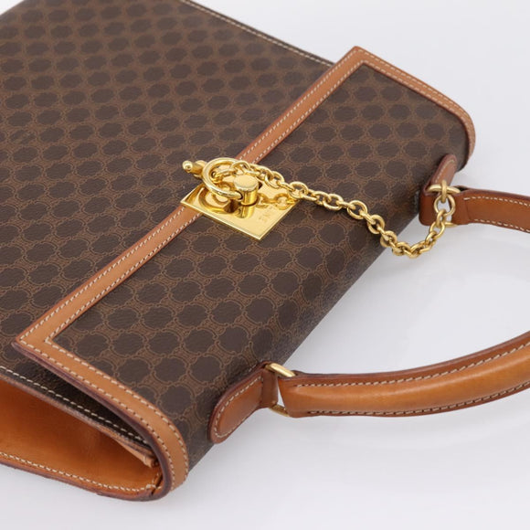 CELINE Macadam Canvas Hand Bag PVC Leather Brown Gold Auth 205190V