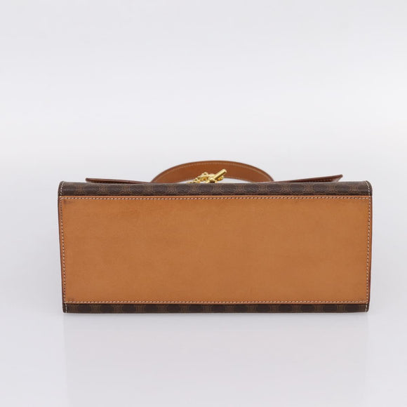 CELINE Macadam Canvas Hand Bag PVC Leather Brown Gold Auth 205190V