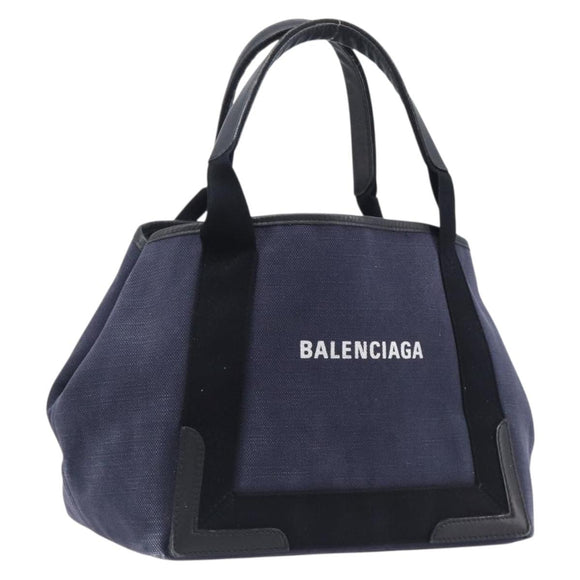 Balenciaga Navy Cabas S Hand Bag Canvas Navy Silver 339933 Auth 205192