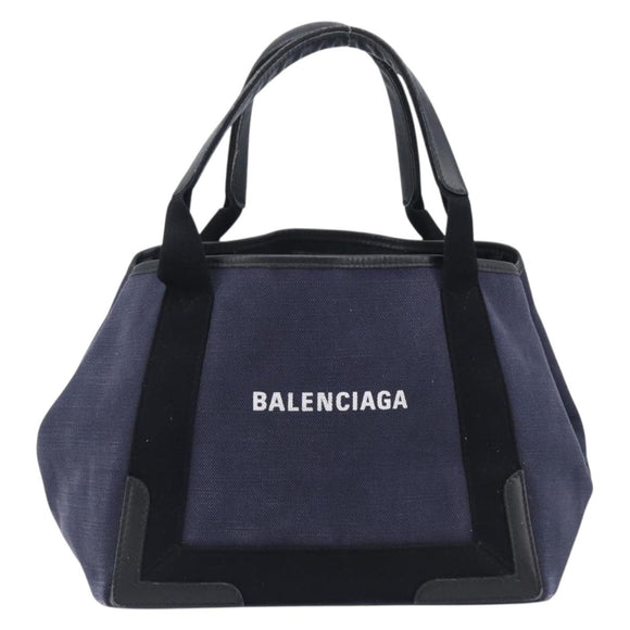 Balenciaga Navy Cabas S Hand Bag Canvas Navy Silver 339933 Auth 205192