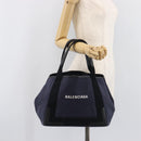 Balenciaga Navy Cabas S Hand Bag Canvas Navy Silver 339933 Auth 205192-21