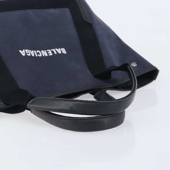 Balenciaga Navy Cabas S Hand Bag Canvas Navy Silver 339933 Auth 205192