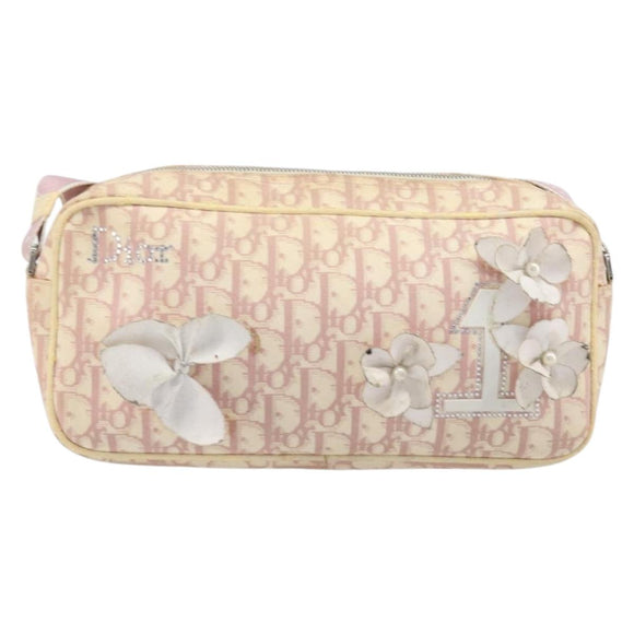 Christian Dior Trotter Canvas Shoulder Bag PVC Pink Silver Auth 205193
