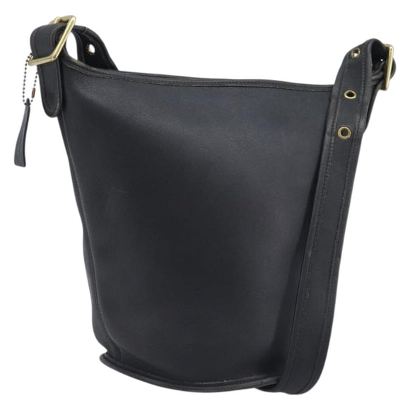 Coach Shoulder Bag Leather Black Gold Auth 205194