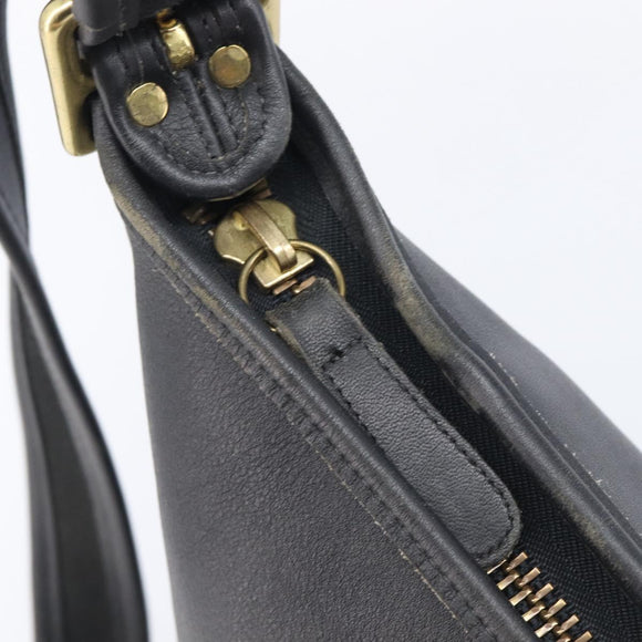 Coach Shoulder Bag Leather Black Gold Auth 205194