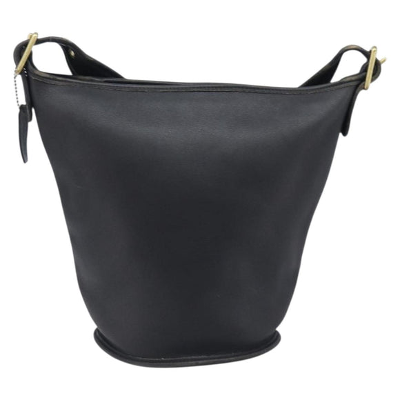 Coach Shoulder Bag Leather Black Gold Auth 205194