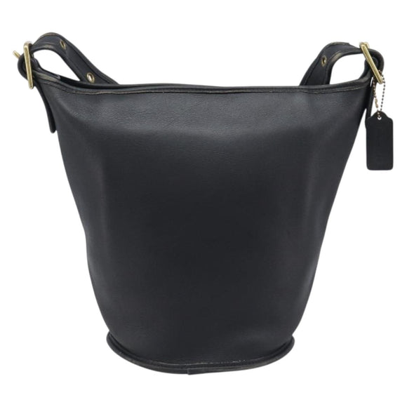 Coach Shoulder Bag Leather Black Gold Auth 205194