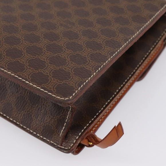 CELINE Macadam Canvas Clutch Bag PVC Leather Brown Gold Auth 205199