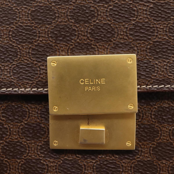 CELINE Macadam Canvas Clutch Bag PVC Leather Brown Gold Auth 205199
