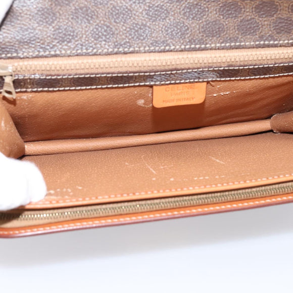 CELINE Macadam Canvas Clutch Bag PVC Leather Brown Gold Auth 205199