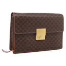 CELINE Macadam Canvas Clutch Bag PVC Leather Brown Gold Auth 205199-1