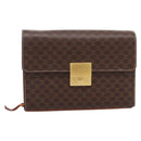 CELINE Macadam Canvas Clutch Bag PVC Leather Brown Gold Auth 205199-13