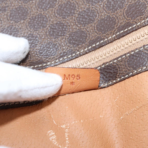 CELINE Macadam Canvas Clutch Bag PVC Leather Brown Gold Auth 205199