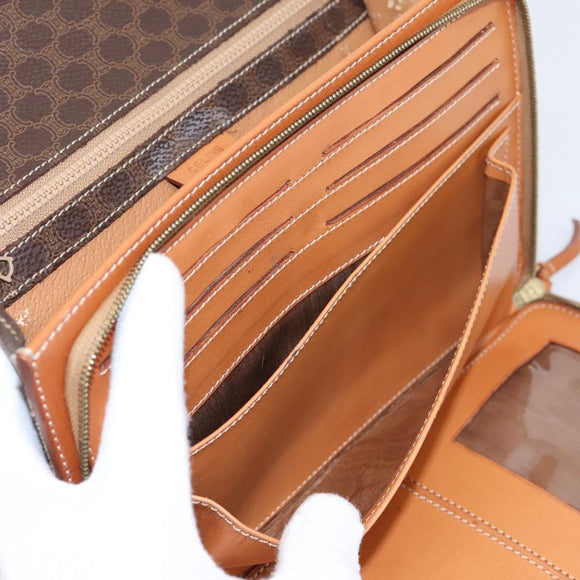CELINE Macadam Canvas Clutch Bag PVC Leather Brown Gold Auth 205199