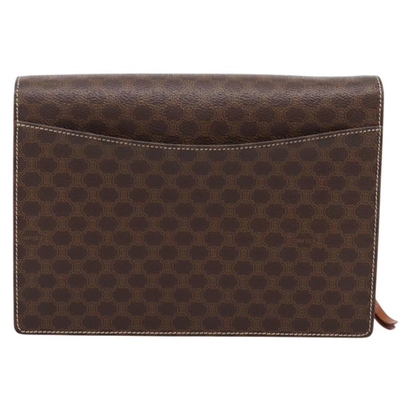 CELINE Macadam Canvas Clutch Bag PVC Leather Brown Gold Auth 205199