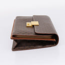CELINE Macadam Canvas Clutch Bag PVC Leather Brown Gold Auth 205199-4