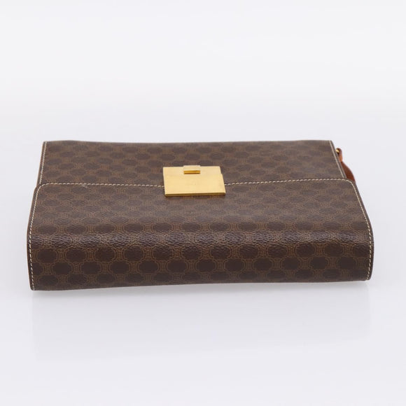 CELINE Macadam Canvas Clutch Bag PVC Leather Brown Gold Auth 205199