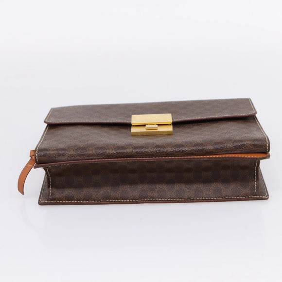 CELINE Macadam Canvas Clutch Bag PVC Leather Brown Gold Auth 205199