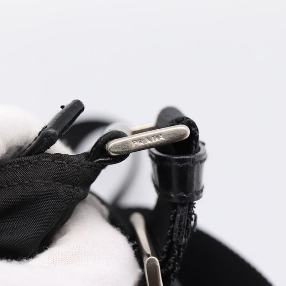 PRADA Shoulder Bag Nylon Black Silver Auth 205200