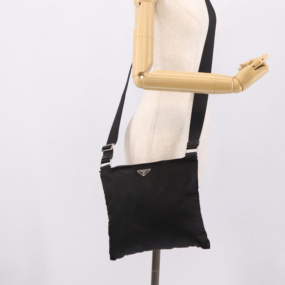PRADA Shoulder Bag Nylon Black Silver Auth 205200