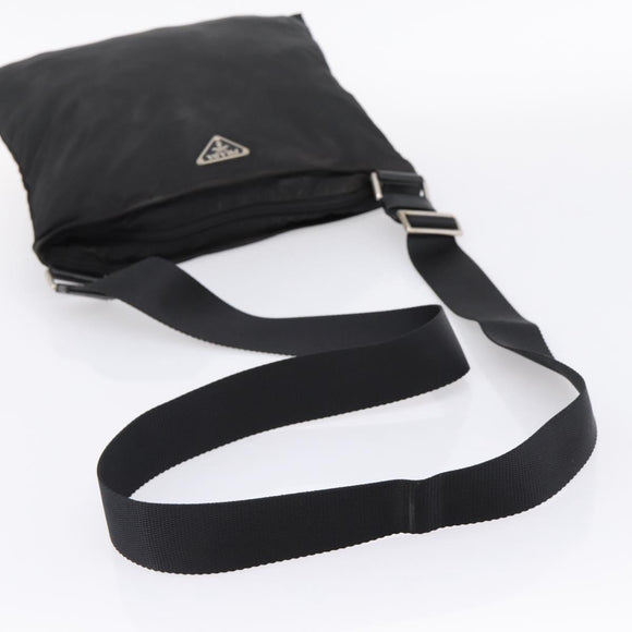 PRADA Shoulder Bag Nylon Black Silver Auth 205200