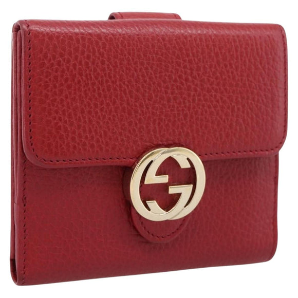 GUCCI Interlocking Bifold Wallet Leather Red Gold Beige 615525 Auth 205205V