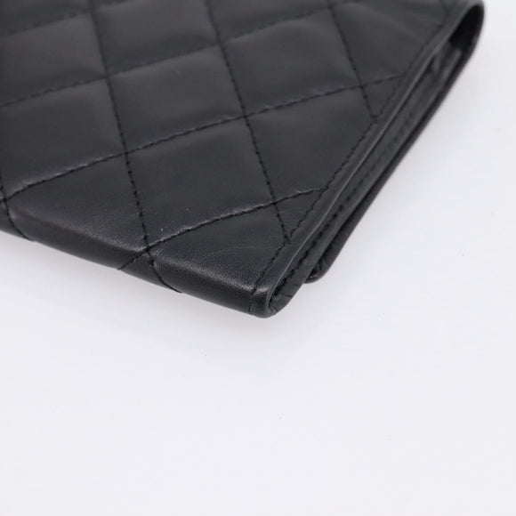 CHANEL Cambon Line Matelasse Wallet Leather Black Silver CC Auth 205206A
