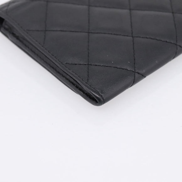 CHANEL Cambon Line Matelasse Wallet Leather Black Silver CC Auth 205206A