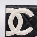 CHANEL Cambon Line Matelasse Wallet Leather Black Silver CC Auth 205206A-17