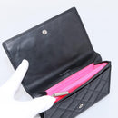 CHANEL Cambon Line Matelasse Wallet Leather Black Silver CC Auth 205206A-8