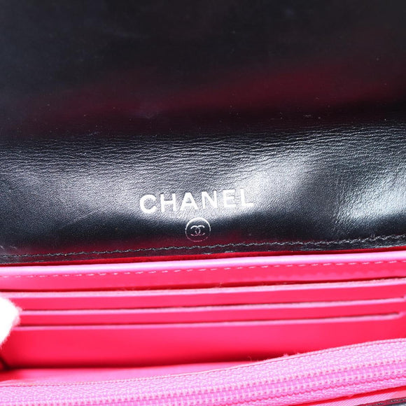 CHANEL Cambon Line Matelasse Wallet Leather Black Silver CC Auth 205206A