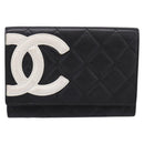 CHANEL Cambon Line Matelasse Wallet Leather Black Silver CC Auth 205206A-13