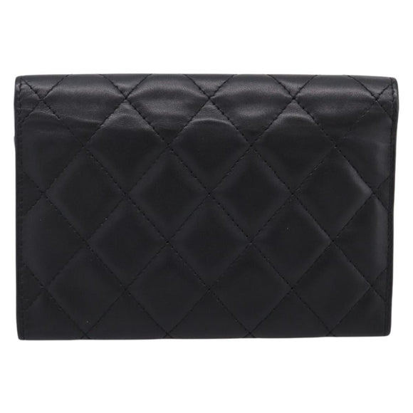 CHANEL Cambon Line Matelasse Wallet Leather Black Silver CC Auth 205206A