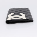 CHANEL Cambon Line Matelasse Wallet Leather Black Silver CC Auth 205206A-3