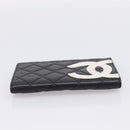 CHANEL Cambon Line Matelasse Wallet Leather Black Silver CC Auth 205206A-5