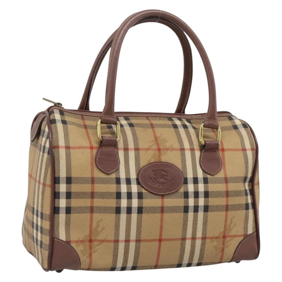 Burberrys Nova Check Hand Bag PVC Beige Gold Auth 205210